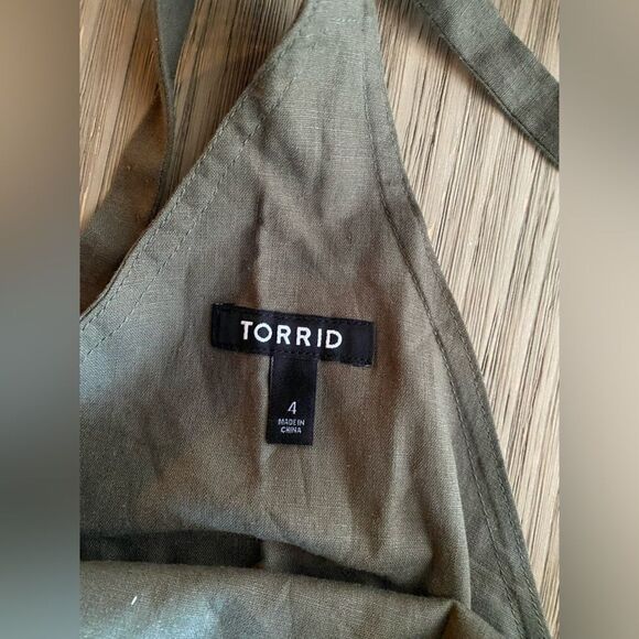 Torrid Green Linen Blend Short-all Romper Size 4 Sleeveles Pockets - Picture 9 of 15
